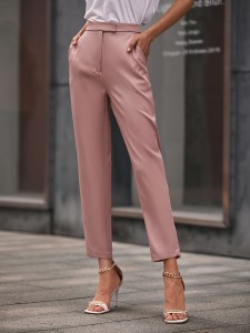 Solid Slant Pocket Straight Leg Pants