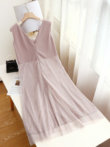 Plus Glitter V-neck Prom Dress