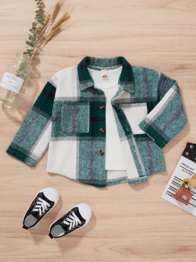 Toddler Boys Plaid Wool-Mix Shacket Without Tee