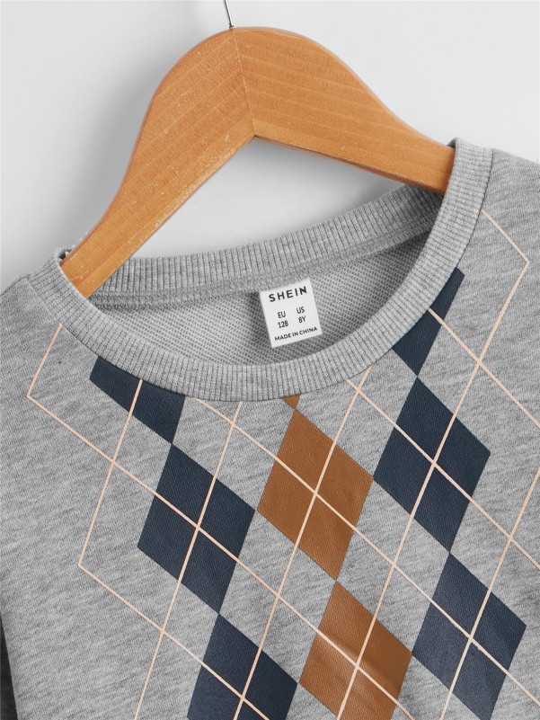 Boys Argyle Print Drop Shoulder Sweatshirt