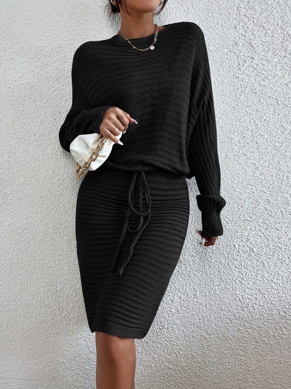 Tie Front Dolman Sleeve Sweater Dress