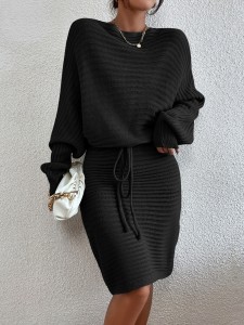 Tie Front Dolman Sleeve Sweater Dress