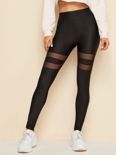 Elastic Waist Mesh Insert Leggings