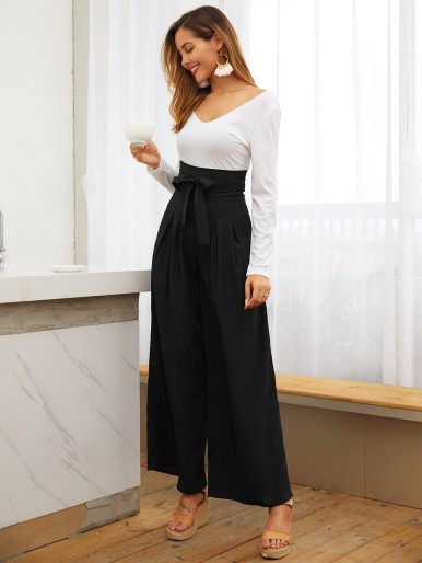 Pocket Side Wide Leg Self Tie Pants