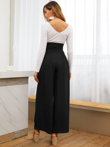 Pocket Side Wide Leg Self Tie Pants