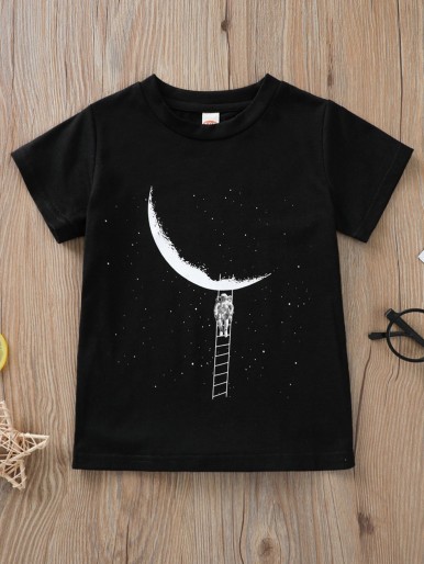 Toddler Boys Moon And Astronaut Print Tee