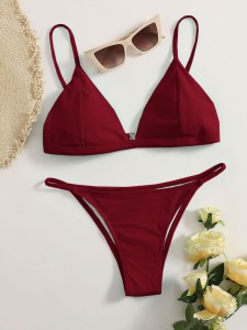 Seam Detail Triangle Thong Bikini Swimsuit