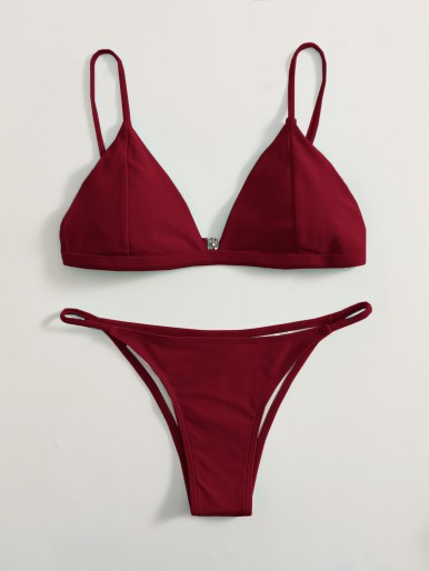 Seam Detail Triangle Thong Bikini Swimsuit