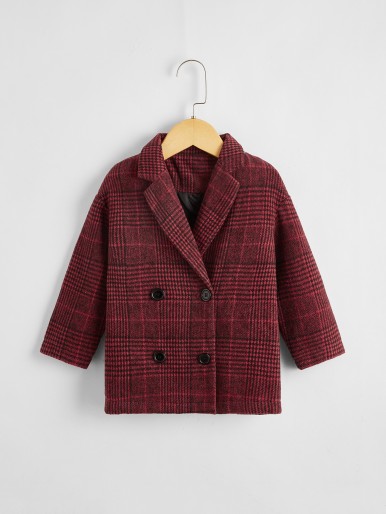 Toddler Boys Plaid Lapel Collar Double Breasted Overcoat