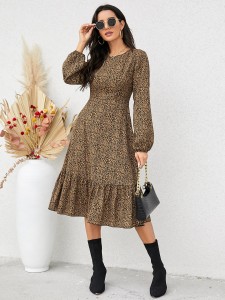 Leopard Print Ruffle Hem A-line Dress