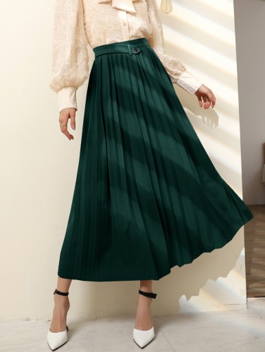 Solid Long Pleated Skirt