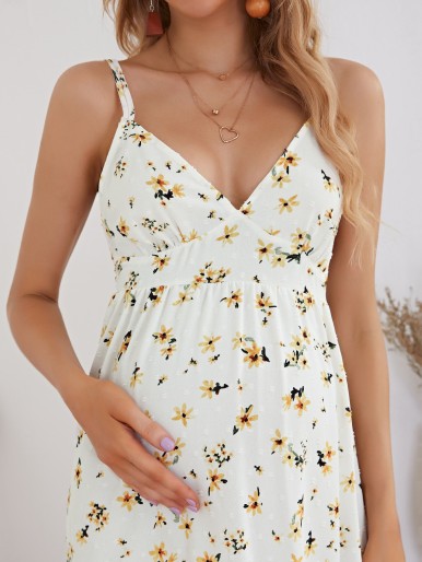 Maternity Ditsy Floral Crisscross Back Bustier Slip Dress