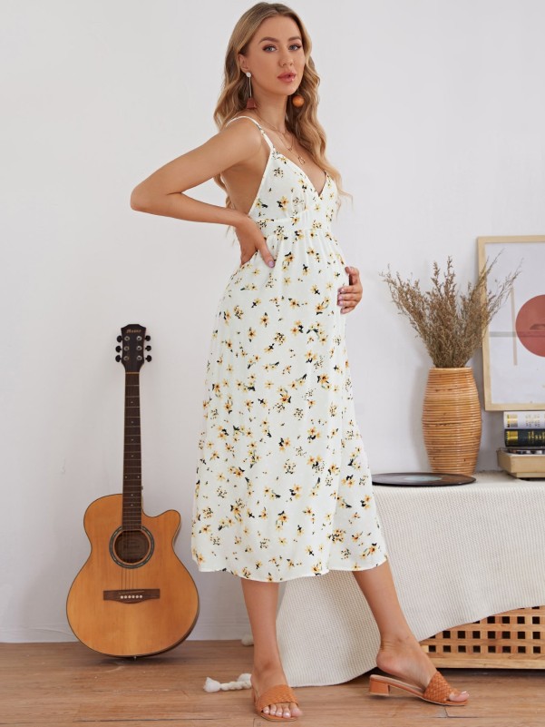 Maternity Ditsy Floral Crisscross Back Bustier Slip Dress