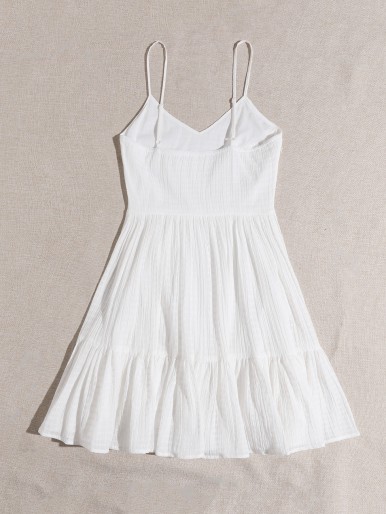 Solid Ruffle Hem Cami Dress