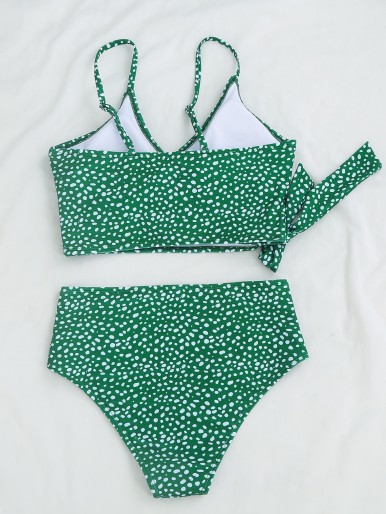 Dalmatian Knot Waist High Waisted Bikini Swimsuit