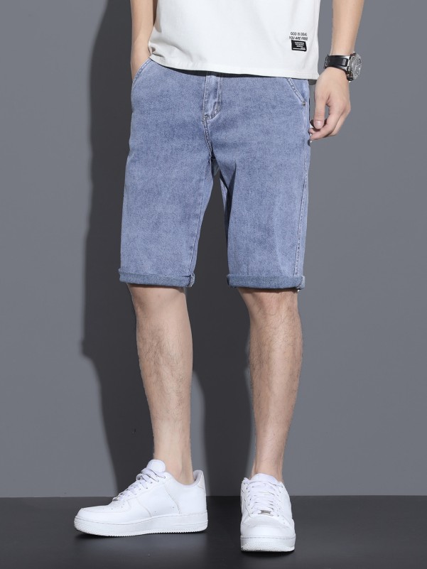 Men Letter Patched Denim Shorts