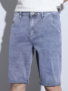 Men Letter Patched Denim Shorts