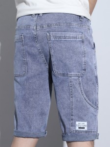 Men Letter Patched Denim Shorts