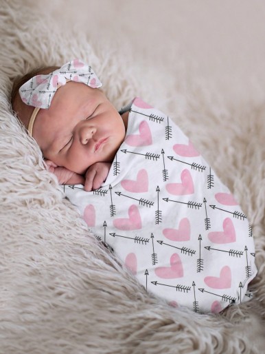 Newborn Photography Heart Print Swaddle & Headband Prop