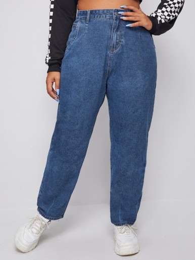 Plus Solid High Rise Mom Jeans