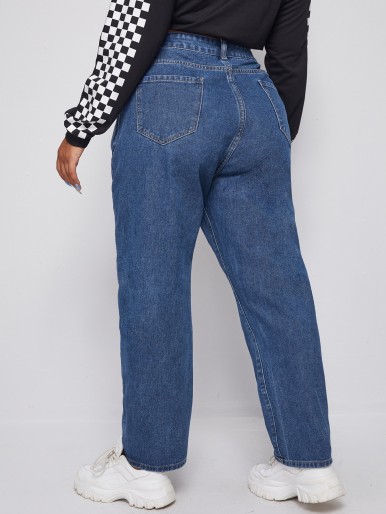 Plus Solid High Rise Mom Jeans