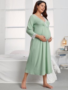 Maternity Contrast Lace Surplice Front Night Dress