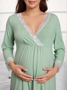 Maternity Contrast Lace Surplice Front Night Dress