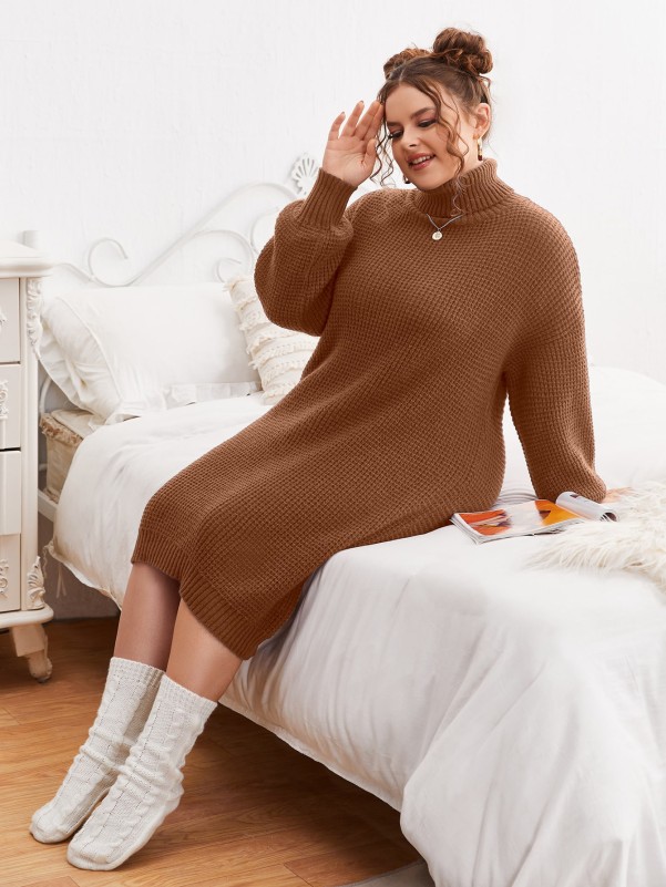 Plus Turtleneck Lantern Sleeve Sweater Dress