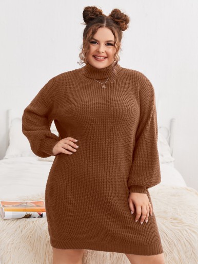 Plus Turtleneck Lantern Sleeve Sweater Dress