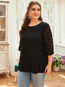 Plus Bishop Sleeve Solid Blouse