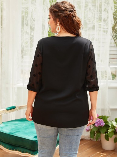 Plus Bishop Sleeve Solid Blouse