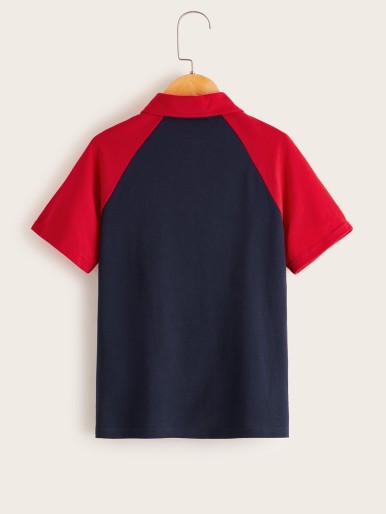 Boys Embroidered Detail Color Block Polo Shirt