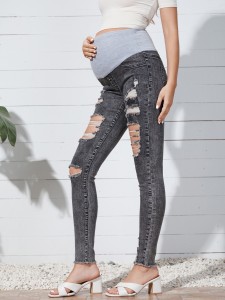 Maternity Ladder Distressed Raw Trim Skinny Jeans