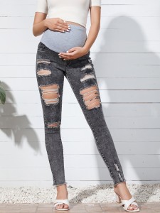 Maternity Ladder Distressed Raw Trim Skinny Jeans