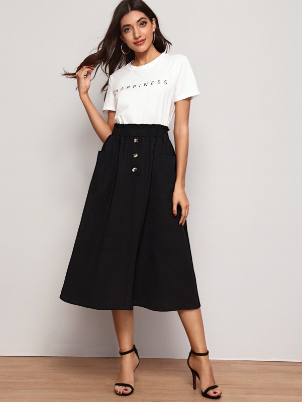 Solid Paper Bag Waist Skirt