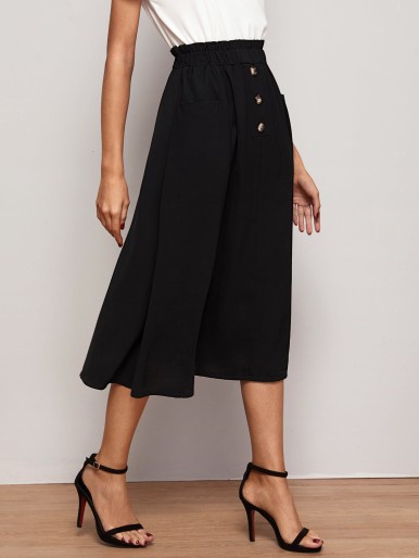 Solid Paper Bag Waist Skirt