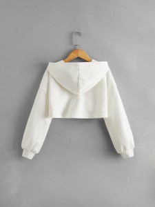 Girls Drop Shoulder Half Button Placket Crop Pullover