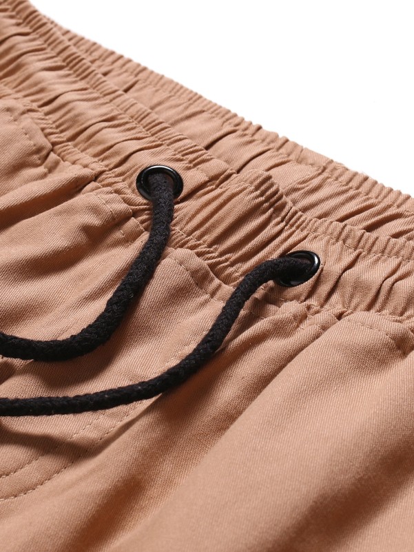 Men Pocket Drawstring Waist Cargo Shorts