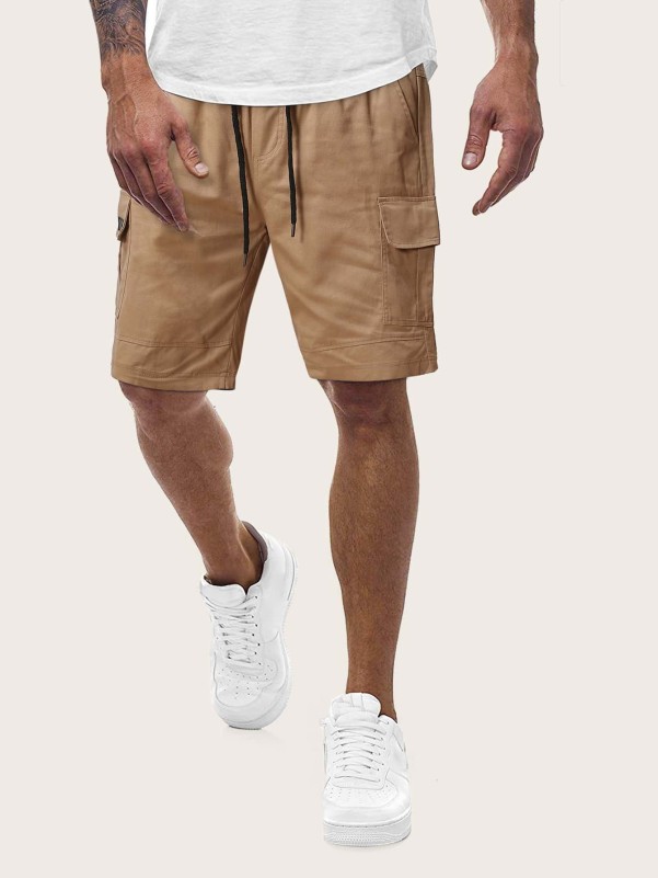 Men Pocket Drawstring Waist Cargo Shorts