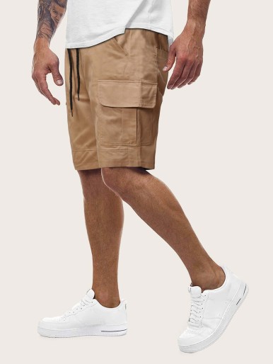 Men Pocket Drawstring Waist Cargo Shorts