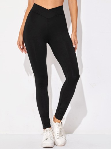 Overlap Waist Solid Leggings