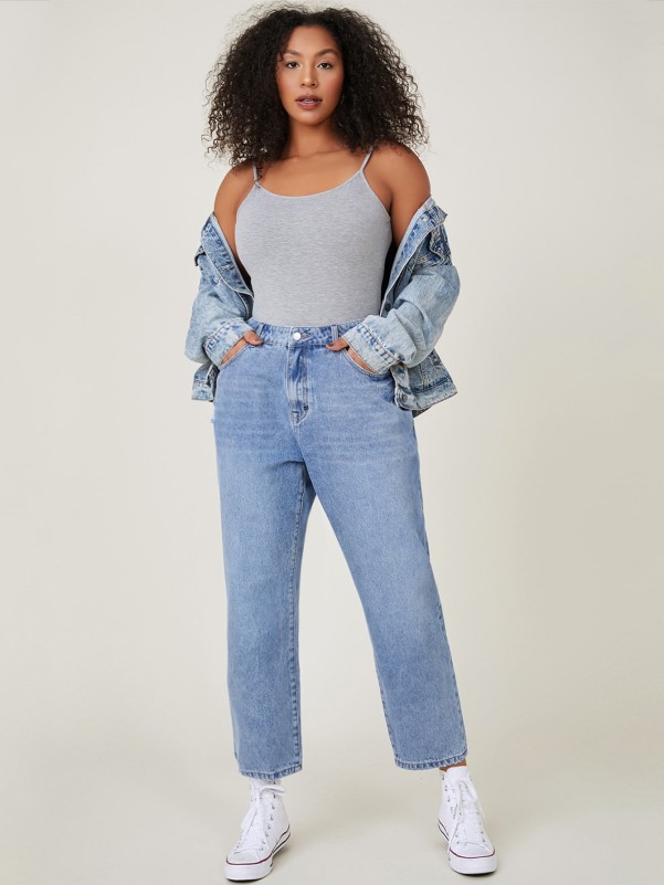 Plus High Waist Mom Cropped Jeans