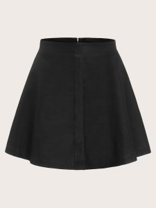 Plus Zip Back Solid Denim Skirt