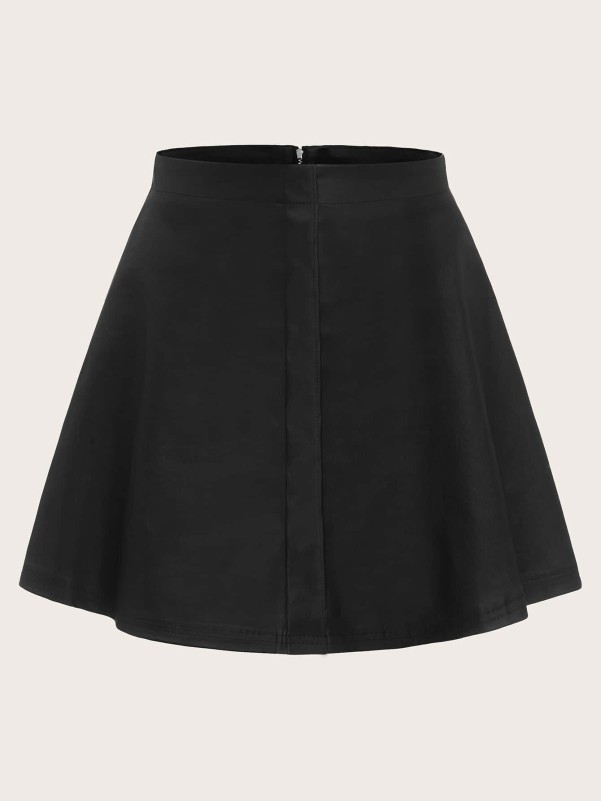 Plus Zip Back Solid Denim Skirt