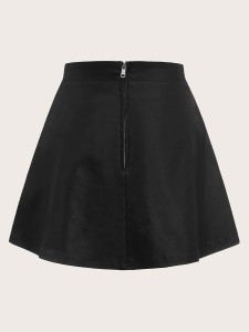 Plus Zip Back Solid Denim Skirt