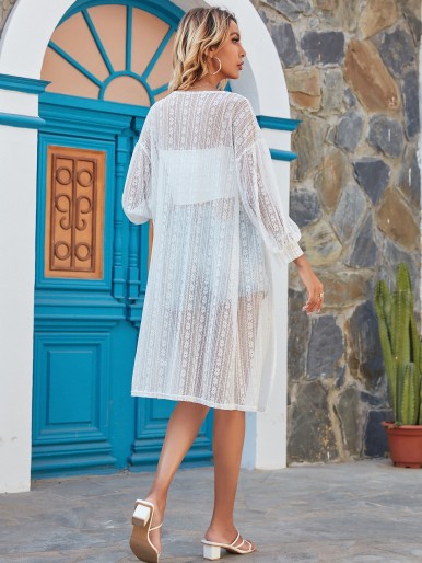 Guipure Lace Sheer Drop Shoulder Coat