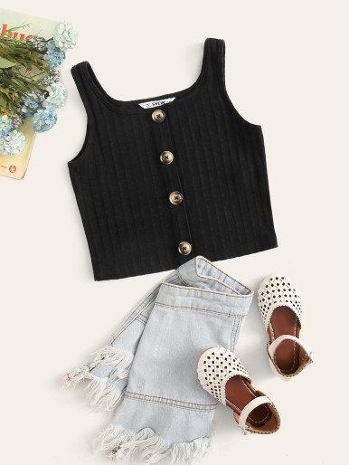 Girls Buttoned Front Rib-knit Tank top