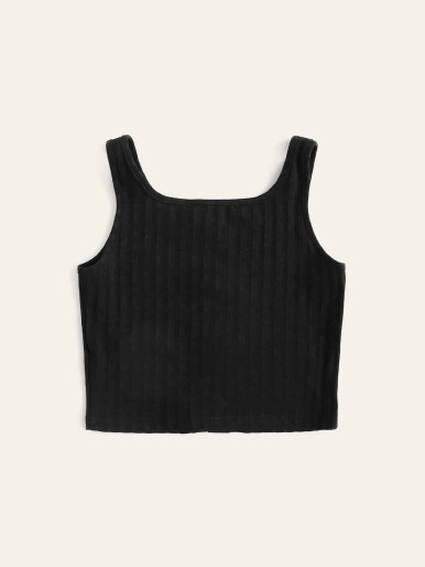 Girls Buttoned Front Rib-knit Tank top