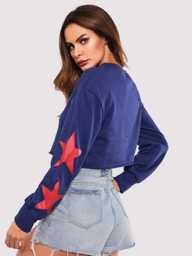 Star Print Crop Sweatshirt