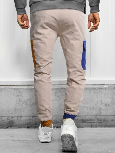 Men Color Block Flap Pocket Drawstring Waist Cargo Pants